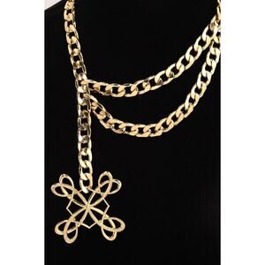 SHB Statement Necklace Chain Heavy Chunky Linked Big Gold Pendant Signed BinA